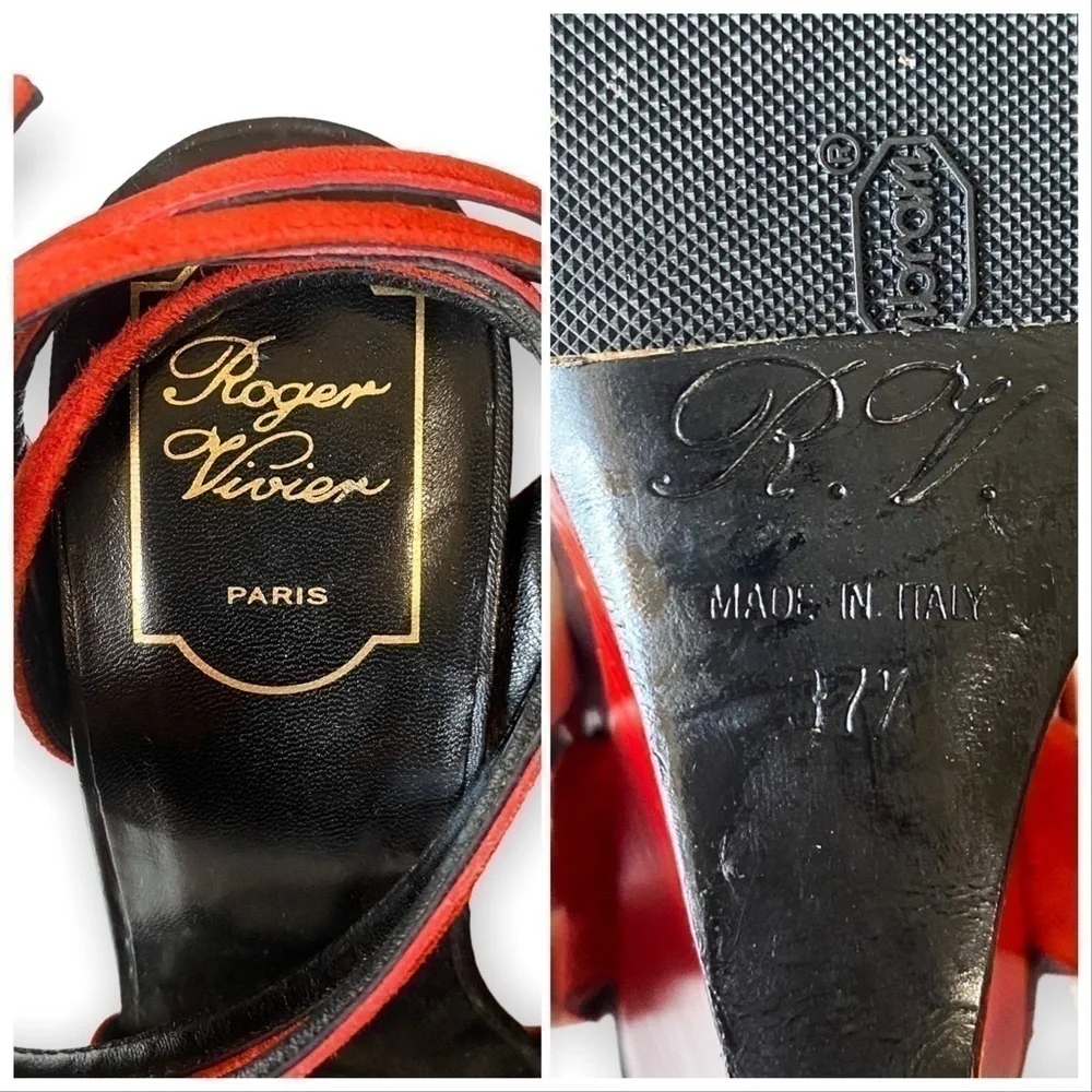 ROGER VIVIER Suede Wedge Sandals Size:‎ 37.5 EU, Red